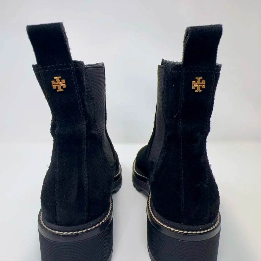 Tory Burch Chelsea Lug Boots Womens 9M Black Suede Pull On Ankle Booties Classic